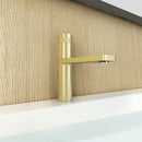 EZANDA Brass Single Handle Bathroom Faucet with Deck Plate, Pop-up Sink Drain Assembly & Faucet Supply Lines, Brushed Gold (1416408)