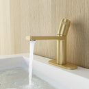 EZANDA Brass Single Handle Bathroom Faucet with Deck Plate, Pop-up Sink Drain Assembly & Faucet Supply Lines, Brushed Gold (1416408)