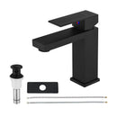 EZANDA Brass Single-Handle Bathroom Sink Faucet with Escutcheon, Pop Up Drain Stopper & Water Supply Hoses, Matte Black (14253)