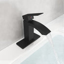 EZANDA Brass Waterfall Bathroom Faucet Large Rectangular Spout Pop-up Drain Assembly & Water Supply Hoses Matte Black 14254