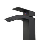 EZANDA Brass Waterfall Bathroom Faucet Large Rectangular Spout Pop-up Drain Assembly & Water Supply Hoses Matte Black 14254