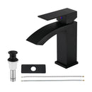 EZANDA Brass Waterfall Bathroom Faucet Large Rectangular Spout Pop-up Drain Assembly & Water Supply Hoses Matte Black 14254
