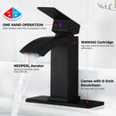 EZANDA Brass Waterfall Bathroom Faucet Large Rectangular Spout Pop-up Drain Assembly & Water Supply Hoses Matte Black 14254