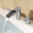 EZANDA 2-Handle Bathroom Sink Faucet, Widespread Waterfall Lavatory Faucet with Pop-up Drain Assembly & Faucet Supply Lines, Brushed Nickel (1431202)
