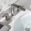 EZANDA 2-Handle Bathroom Sink Faucet, Widespread Waterfall Lavatory Faucet with Pop-up Drain Assembly & Faucet Supply Lines, Brushed Nickel (1431202)
