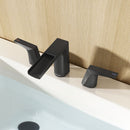 EZANDA 2-Handle Widespread Waterfall Bathroom Lavatory Faucet with Pop-up Sink Drain Assembly & Faucet Supply Lines, Matte Black (1431204)