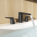 EZANDA 2-Handle Widespread Waterfall Bathroom Lavatory Faucet with Pop-up Sink Drain Assembly & Faucet Supply Lines, Matte Black (1431204)