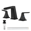 EZANDA Two-Handle Widespread Waterfall Faucet, 3 Hole Bathroom Sink Faucet with Metal Pop-up Sink Drain & Faucet Supply Lines, Matte Black 1432704