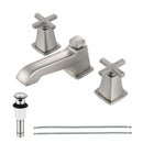 EZANDA 2-Handle Widespread Bathroom Faucet Cross handles 3 Hole Metal Pop-up Sink Drain, Brushed Nickel 1433602