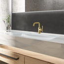 EZANDA Brass Single Handle Bathroom Faucet with Metal Pop-up Sink Drain & Faucet Supply Lines, Brushed Gold (1433908)