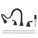PARLOS Bathroom Sink Faucet with Pull Out Sprayer, Widespread Pull Down Bathroom Faucet with 360 Swivel Spout, 3 Hole Vanity Sink Mixer, Matte Black, 1.2 GPM, 1439004P