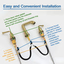 NEWATER Two Handle 8 inch Widespread Three Hole Bathroom Sink Faucet Supply Hoses Basin Faucet Mixer Tap Brushed Gold, 2004041