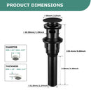 PARLOS Push and Seal Pop Up Drain Stopper with Overflow for Bathroom Sink Faucet Vessel Vanity, Matte Black, 20861