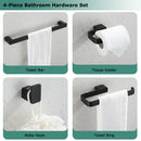 PARLOS Brass Bathroom Accessory Hareware Set 4 Pack Included Towel Bar, Hand Towel Holder, Toilet Paper Holder, Robe Hook , Matte Black, Doris (2102504)