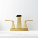 NEWATER Bathroom Sink Two-Handle Waterfall Centerset Faucet Three Hole Pop Up Drain Mixer Tap Deck Mounted Brushed Gold (22231)