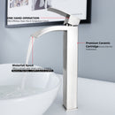 EZANDA Waterfall Vessel Sink Faucet Tall Bathroom Faucet Single Handle, Single Hole Bowl Basin Mixer Tap with Water Supply Lines, Brushed Nickel, 1440702D