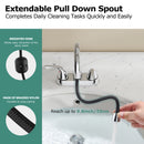 PARLOS Bathroom Sink Faucet with Pull Out Sprayer, 2 Handle Bathroom Pull Down Faucet with 360 Swivel Spout, Centerset 4 Inch Vanity Sink Faucet, Chrome, 1.2 GPM, 1438901P