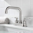 NEWATER Two-Handle 4 Inch Centerset Bathroom Sink Faucet with Metal Pop-up Sink Drain Lavatory Faucet Mixer Tap Deck Mounted Brushed Nickel (3002031)
