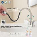 PARLOS Bathroom Sink Faucet with Pull Out Sprayer, 2 Handle Bathroom Pull Down Faucet with 360 Swivel Spout, Centerset 4 Inch Vanity Sink Faucet, Brushed Nickel, 1.2 GPM, 1438902P