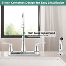 PARLOS 8 Inch Two Handles High Arch Kitchen Sink Faucet with Side Sprayer & Supply Lines, Chrome, Demeter 1413801