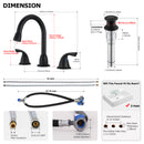 PARLOS Bathroom Sink Faucet with Pull Out Sprayer, Widespread Pull Down Bathroom Faucet with 360 Swivel Spout, 3 Hole Vanity Sink Mixer, Matte Black, 1.2 GPM, 1439004P