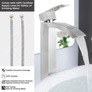 EZANDA Waterfall Vessel Sink Faucet Tall Bathroom Faucet Single Handle, Single Hole Bowl Basin Mixer Tap with Water Supply Lines, Brushed Nickel, 1440702D