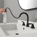 PARLOS Bathroom Sink Faucet with Pull Out Sprayer, Widespread Pull Down Bathroom Faucet with 360 Swivel Spout, 3 Hole Vanity Sink Mixer, Matte Black, 1.2 GPM, 1439004P