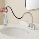PARLOS Bathroom Sink Faucet with Pull Out Sprayer, 2 Handle Bathroom Pull Down Faucet with 360 Swivel Spout, Centerset 4 Inch Vanity Sink Faucet, Brushed Nickel, 1.2 GPM, 1438902P