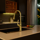 NEWATER Single Handle Pull Down Kitchen Faucet with Deck Plate & Supply Lines, Brushed Gold, 9001041