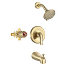 PARLOS Shower System, Brushed Gold Shower Faucet Set with Tub Spout(Valve Included), 5-Setting Mode Shower Head and Tub Spout with Diverter, Wall Mounted Shower Bathtub Combo, 1436508