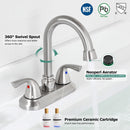 PARLOS Two-Handle Bathroom Sink Faucet with Metal Drain Assembly and Supply Hose Lead-Free cUPC Mixer Double Handle Tap Laundry Utility Faucet, Brushed Nickel, 1.2 GPM (13591P)