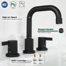 PARLOS Two-Handle Widespread Bathroom Faucet with Metal Pop-up Drain Assembly and cUPC Faucet Supply Lines, 1.2GPM, Matte Black,(14136P)