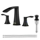 PARLOS Waterfall Widespread Bathroom Sink Faucet Matte Black Two Handles with Pop Up Drain & cUPC Faucet Supply Lines,1.2GPM, Demeter 1431804P