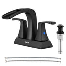 PARLOS 2 Handles Centerset Bathroom Sink Faucet Brass Waterfall Spout with All Metal Pop-up Drain and Faucet Supply Lines, Matte Black, 1.2GPM, Doris 1406804P