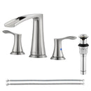 PARLOS Waterfall Widespread Bathroom Sink Faucet 2 Handles with Pop Up Drain & cUPC Faucet Supply Lines, Brushed Nickel, 1.2GPM, Demeter 1431802P