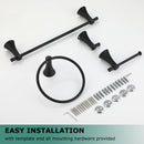 PARLOS Matte Black 4-Piece Bathroom Accessory Hardware Set Package with Towel Bar, Hand Towel Holder, Toilet Paper Holder, Robe Hook, 2102004