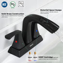 PARLOS 2 Handles Centerset Bathroom Sink Faucet Brass Waterfall Spout with All Metal Pop-up Drain and Faucet Supply Lines, Matte Black, 1.2GPM, Doris 1406804P