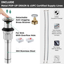 PARLOS Waterfall Widespread Bathroom Faucet Double Handles with Metal Pop Up Drain & cUPC Faucet Supply Lines, Brushed Nickel, 1.2 GPM (14070P)