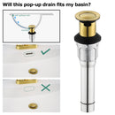 PARLOS Bathroom Sink Drain with Overflow, Metal Pop Up Drain for Vessel Sink, Brushed Gold, 2108508
