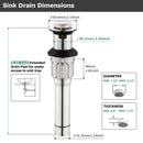 PARLOS Bathroom Sink Drain with Overflow, Metal Pop Up Drain for Vessel Sink, Chrome, 2108501