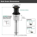 PARLOS Bathroom Sink Drain with Overflow, Metal Pop Up Drain for Vessel Sink, Matte Balck, 2108504