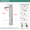 PARLOS Waterfall Vessel Sink Faucet Tall Bathroom Faucet Single Handle, Single Hole Bowl Basin Mixer Tap with Water Supply Lines, Brushed Nickel, 1441102D