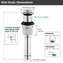 PARLOS Bathroom Sink Drain without Overflow, Metal Pop Up Drain for Vessel Sink, Brushed Nickel, 2108602