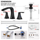 PARLOS Waterfall Widespread Bathroom Faucet Matte Black with Metal Pop Up Drain & cUPC Faucet Supply Lines, 1.2 GPM (1407004P)