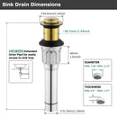 PARLOS Bathroom Sink Drain without Overflow, Metal Pop Up Drain for Vessel Sink, Brushed Gold, 2108608