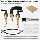 PARLOS Waterfall Widespread Bathroom Faucet Matte Black with Metal Pop Up Drain & cUPC Faucet Supply Lines, 1.2 GPM (1407004P)