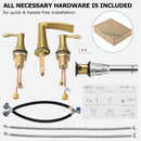 PARLOS Waterfall Widespread Bathroom Sink Faucet Double Handles with Pop Up Drain & cUPC Faucet Supply Lines, Brushed Gold, 1.2GPM, Demeter 1431808P