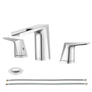 EZANDA 2-Handle Widespread Waterfall Bathroom Lavatory Faucet with Pop-up Sink Drain Assembly & Faucet Supply Lines, Chrome 1431201