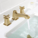 EZANDA 2-Handle Widespread Bathroom Faucet Cross handle 3 Hole Metal Pop-up Sink Drain Supply Lines Brushed Gold (1433608)