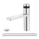 EZANDA Brass Single Handle Bathroom Faucet with Deck Plate, Pop-up Sink Drain Assembly & Faucet Supply Lines, Chrome with Black (1416401)